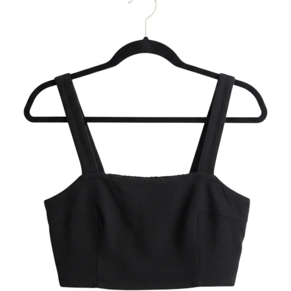 Madewell Black Linen Blend Smocked Back‎ Square Neck Crop Top Small Sleeveless